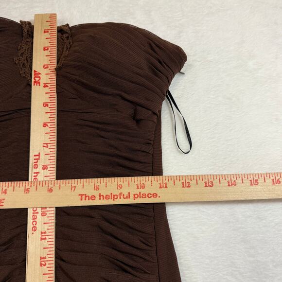 Sangria 6 Brown Midi Dress Ruched Crochet Boho Y2K Fairy RenFaire Fest‎ Romantic - Picture 9 of 12